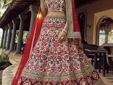 Myra Off White Heavy Embroidered Georgette Bridal Lehenga on Sale