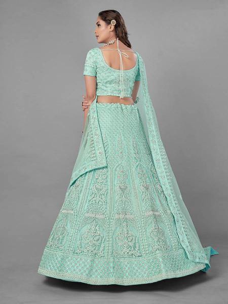 Myra Sea Green Heavy Embroidered Soft Net bridal Lehenga Cheap