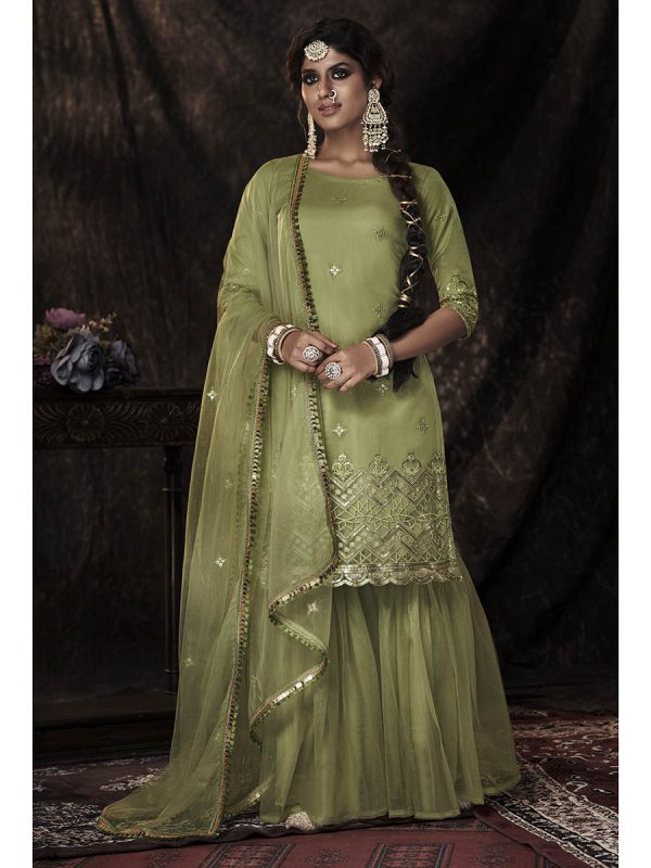 Myra Parrot Net Embroidered Sharara Suit Online