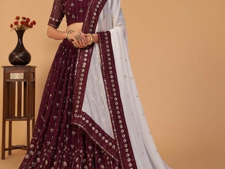 Myra Plum Georgette Embroidered Designer Lehenga on Sale