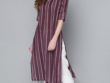 HERE&NOW Women Burgundy & White Printed Kurta Online