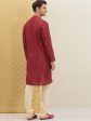 House of Pataudi Men Red Embroidered Jashn Straight Kurta Supply