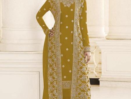 Myra Mustard Yellow Jacket style Heavy Embroidered Suit Online Hot Sale