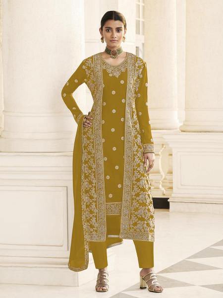 Myra Mustard Yellow Jacket style Heavy Embroidered Suit Online Hot Sale