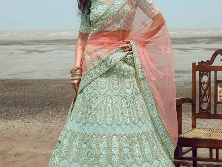 Myra Turquoise Organza Embroidered Designer Lehenga Choli Supply