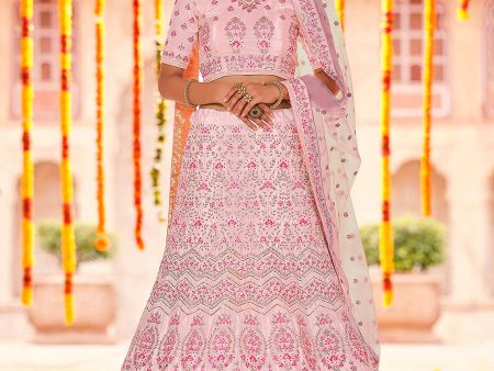 Myra Pink Crepe Heavy Embroidered Lehenga Supply