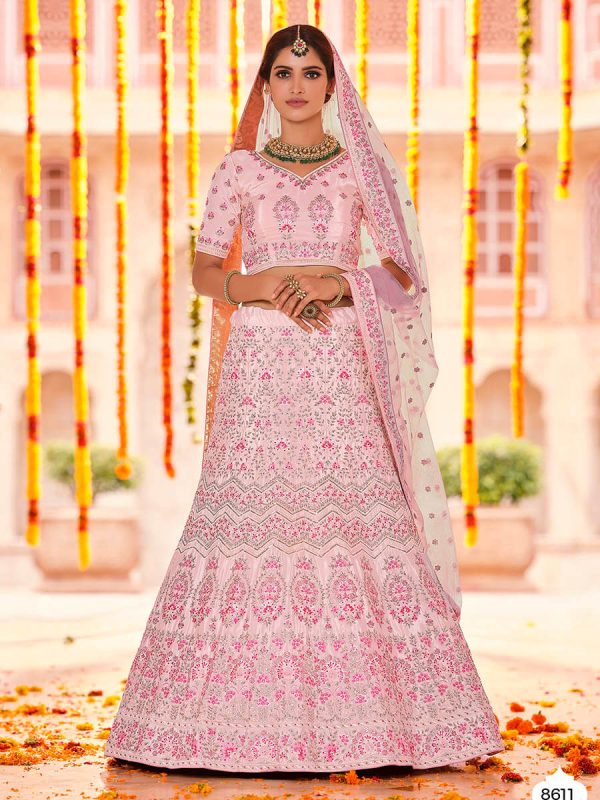 Myra Pink Crepe Heavy Embroidered Lehenga Supply