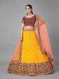 Myra Musturd Heavy Embroidered Soft Net and Velvet bridal Lehenga Online