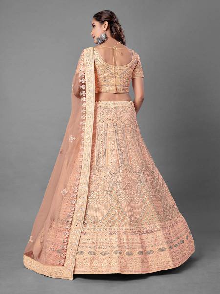 Myra Peach Heavy Embroidered Soft Net bridal Lehenga Hot on Sale