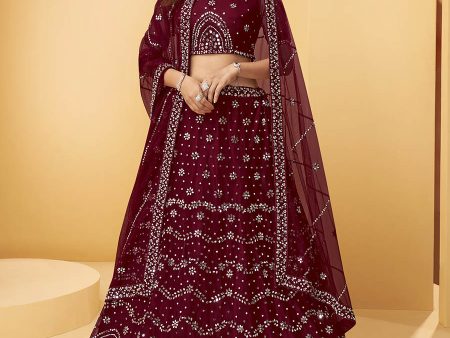 Myra Maroon Heavy Embroidered net Designer Lehenga Online Sale