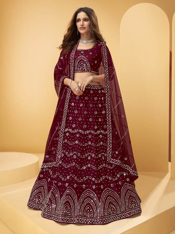 Myra Maroon Heavy Embroidered net Designer Lehenga Online Sale