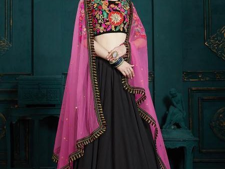 Myra Black Georgette Embroidered Lehenga For Cheap