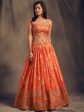 Myra Orange Organza Silk Embroidered Lehenga For Discount