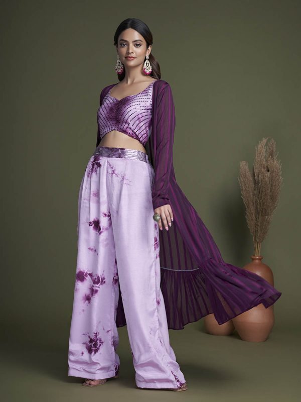 Myra Purple Koti Style Silk and Georgette Embroidered Palazo Suit Cheap