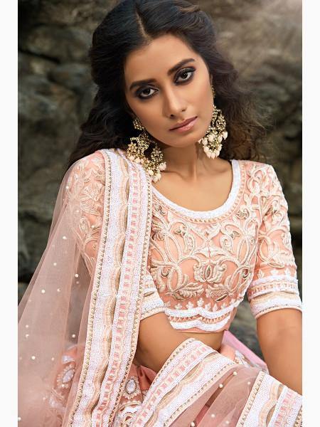 Myra Peach Embroidered Net Lehenga Choli Fashion