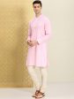 House of Pataudi Men Pink & White Bandhani Printed Pure Cotton Jashn Kurta For Discount