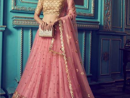 Myra Pink Heavy Embroidered Net Lehenga Cheap