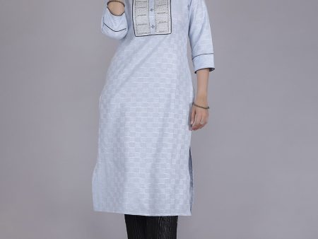 HERE&NOW Women Blue Yoke Design Pure Cotton Thread Work Kurta Hot on Sale