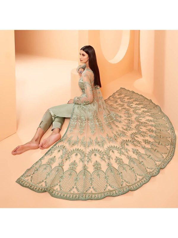 Myra Pista Green Butterfly Net Embroidery Anarkali Discount