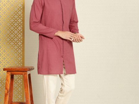 House of Pataudi Men Pure Cotton Solid Straight Mandarin Collar Rozana Kurta For Discount