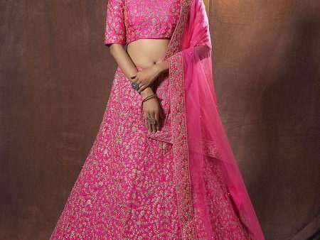 Myra Pink Embroidered Art Silk Lehenga Cheap