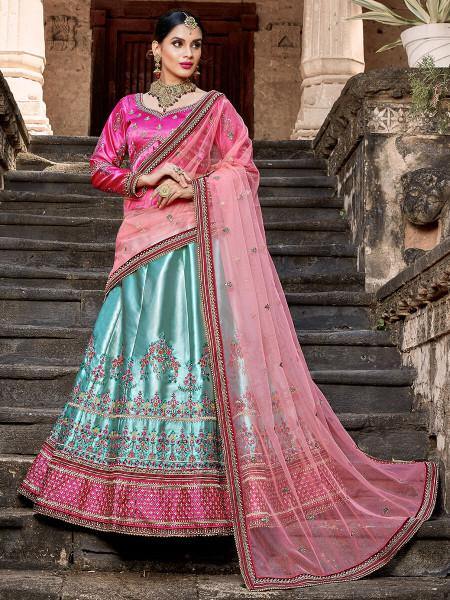 Myra Skyblue Embroidered Lehenga For Discount