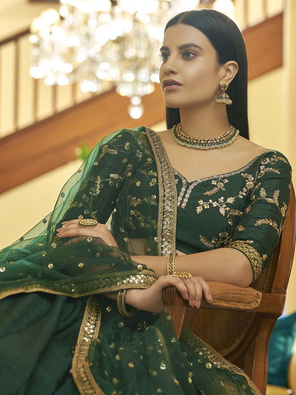 Myra Green Art Silk Embroidered Lehenga For Cheap