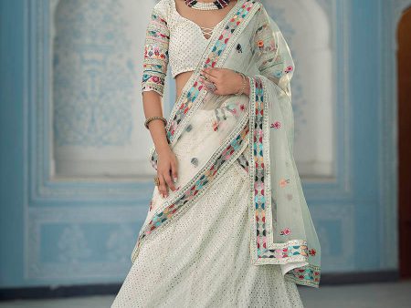 Myra White Gorgette Embroidered Lehenga Online Sale