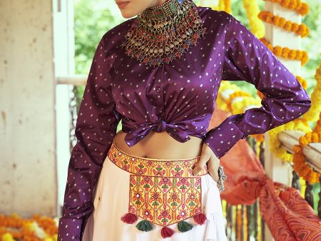 Myra Purple & White Cotton Embroidered Navratri Special Lehenga For Sale