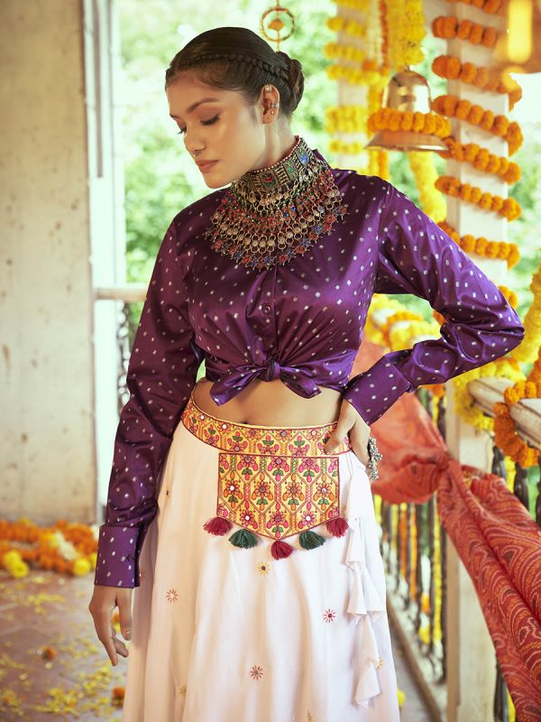 Myra Purple & White Cotton Embroidered Navratri Special Lehenga For Sale