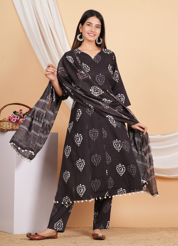 House of RP Wine Rayon Floral Print Kurta, Palazzo & Dupatta Set Fashion