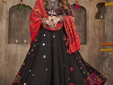 Myra Black Viscose Rayon and Cotton Embroidered with Print Designer Lehenga on Sale