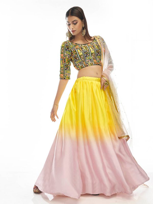 Myra Multicolour Satin Georgette Embroidered Designer Lehenga Online