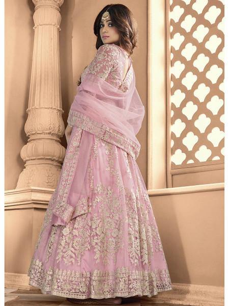 Myra Pink Butterfly Net Embroidered Anarkali Suit For Discount