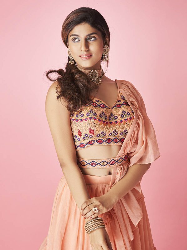 Myra Peach Art Silk Designer Lehenga Sale