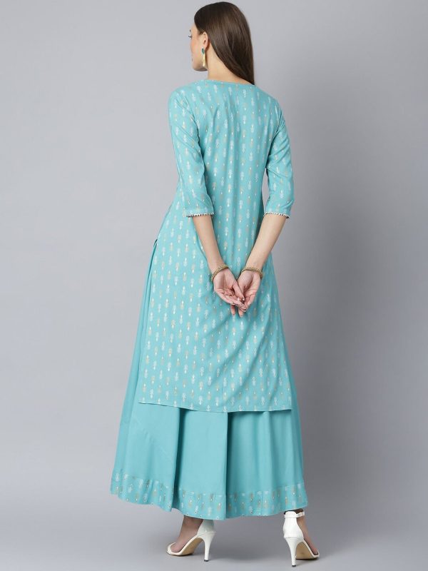 Khushal K Women Blue Printed Kurta with Palazzos Online Hot Sale