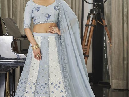 Myra White & Sky Multicolour Georgette Embroidered Designer Lehenga Choli Online Hot Sale