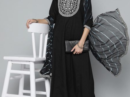 HERE&NOW Women Black Ethnic Motifs Embroidered Kurta with Trousers & With Dupatta Cheap