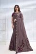 Purple Crepe satin silk Applique work with Cord, Sequence Embroidered & Stone Work Saree - Mohmanthan Majestica Fashion