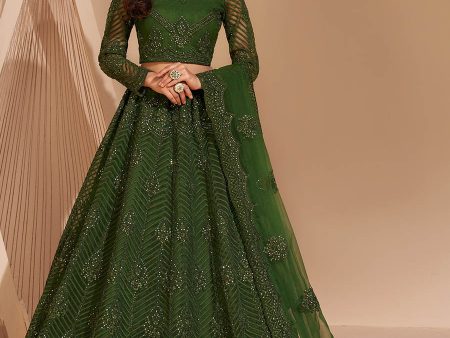 Myra Mehendi Green Heavy Embroidered Designer Lehenga Discount