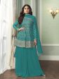 Myra Sea Blue Georgette Embroidered Palazzo Suit For Discount