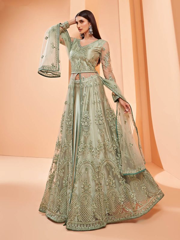 Myra Pista Green Butterfly Net Embroidery Anarkali Discount