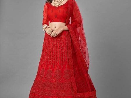 Myra Red Heavy Embroidered Art Silk bridal Lehenga Online now