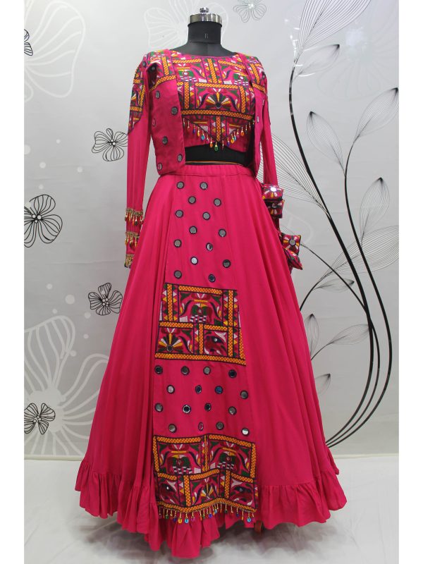 Myra Rani and Pink Koti Style Viscose Rayon Embroidered Designer Navratri Special Lehenga Online Sale