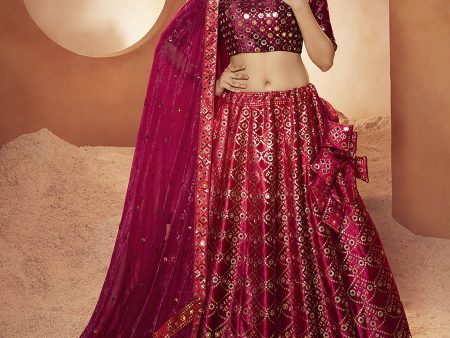 Myra Magenta Velvet Embroidered Designer Lehenga Choli For Discount