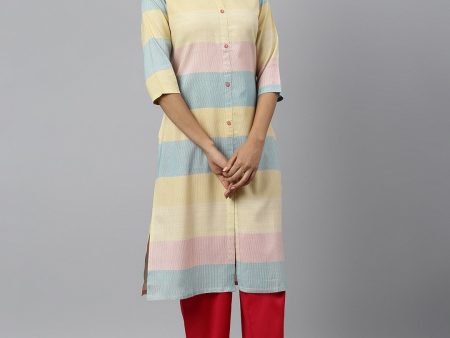 Khushal K Women Colourblocked Cotton Kurta Discount