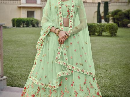 Myra Mint Green Net Heavy Embroidered Designer Lehenga Online now