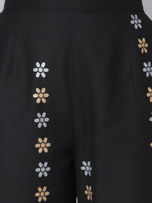 Khushal K Women Black Floral Yoke Design Kurta with Palazzos Online now