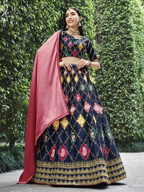 Myra Navy Silk Embroidered Designer Lehenga Choli Sale