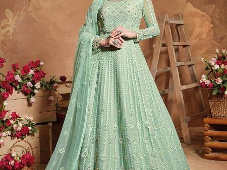 Myra Pastel Green Butterfly Net Embroidered Anarkali Suit Online Sale